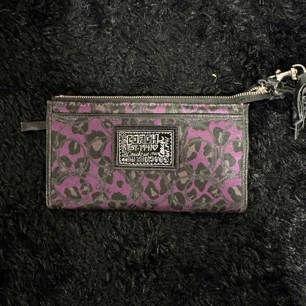 Coach Leopard Print Purple and Black Wallet